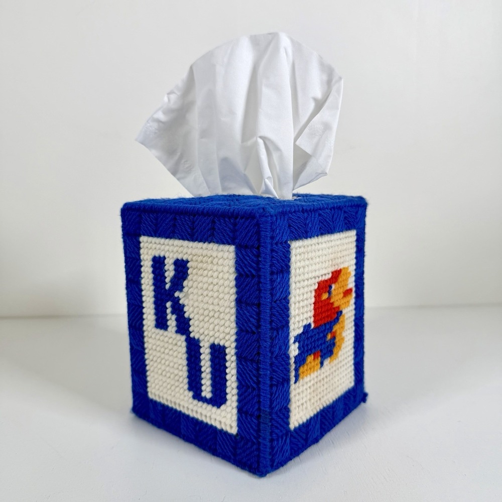 VTG KU Kansas University Jayhawks Handmade TIssue Kleenex Box Cover Square